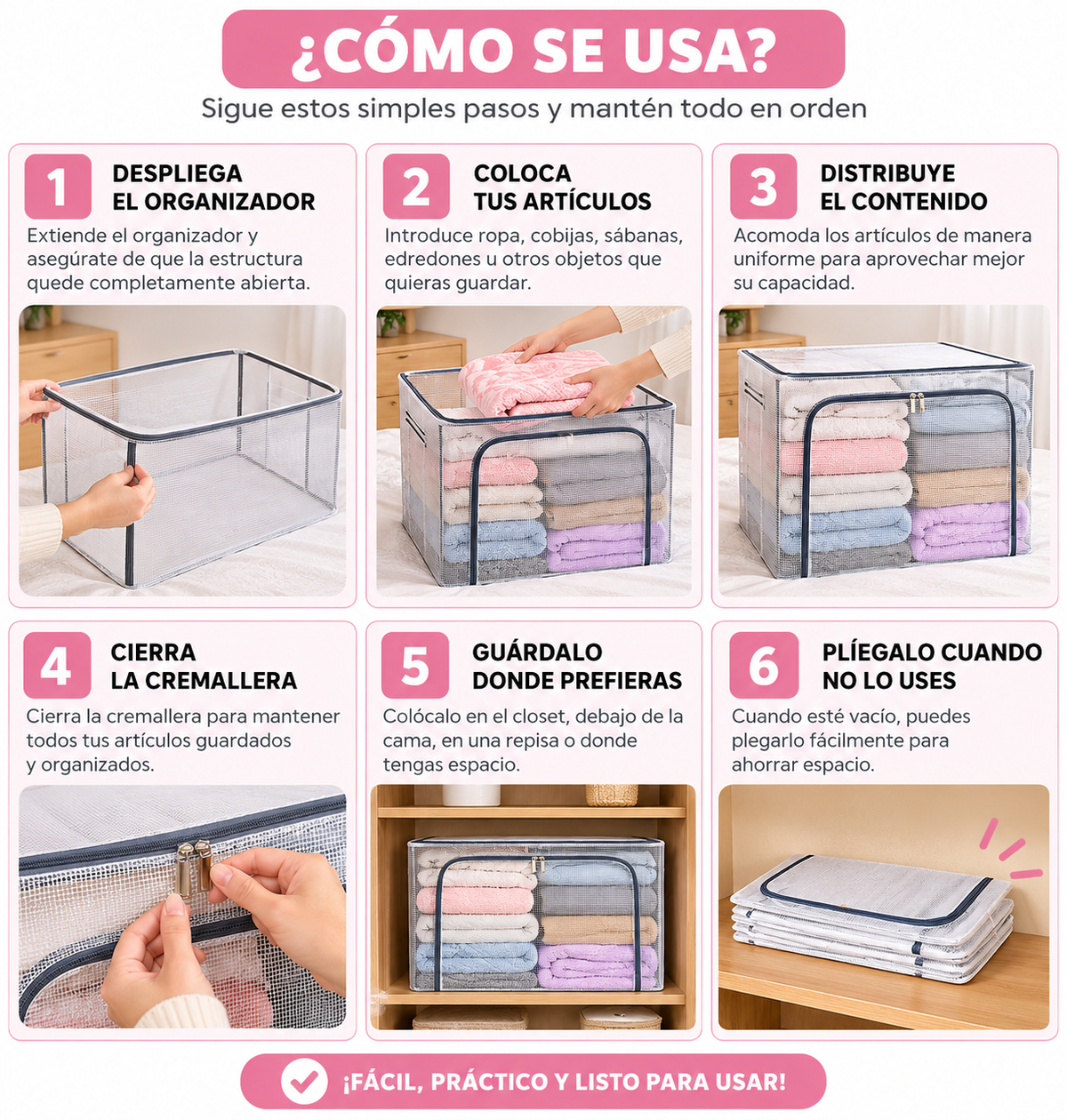 ORGANIZADOR MULTIUSO DE 100L – ¡AHORRA ESPACIO Y MANTEN TODO EN ORDEN!