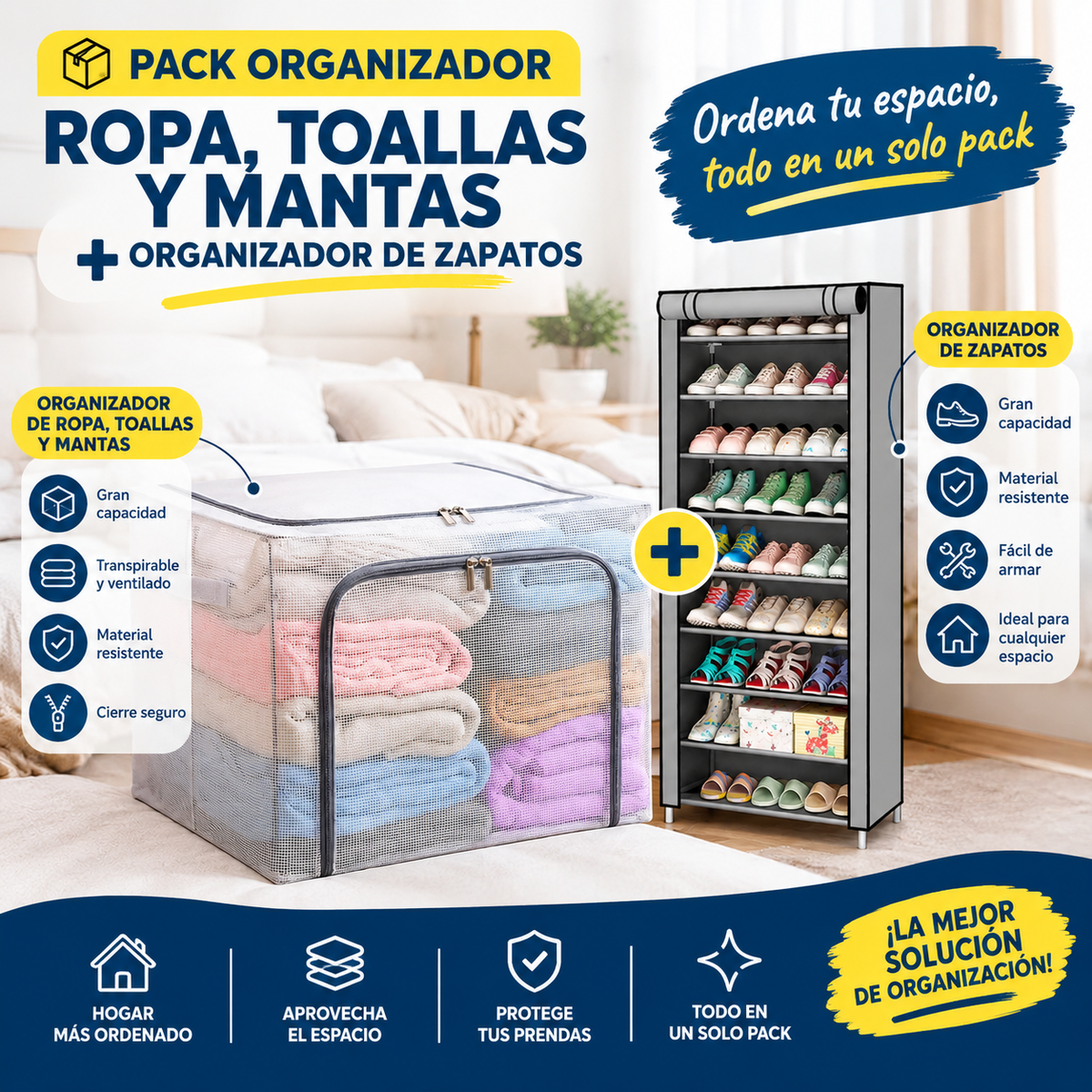 ORGANIZADOR MULTIUSO DE 100L – ¡AHORRA ESPACIO Y MANTEN TODO EN ORDEN!
