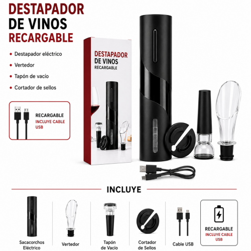 DESTAPADOR DE VINO ELÉCTRICO RECARGABLE