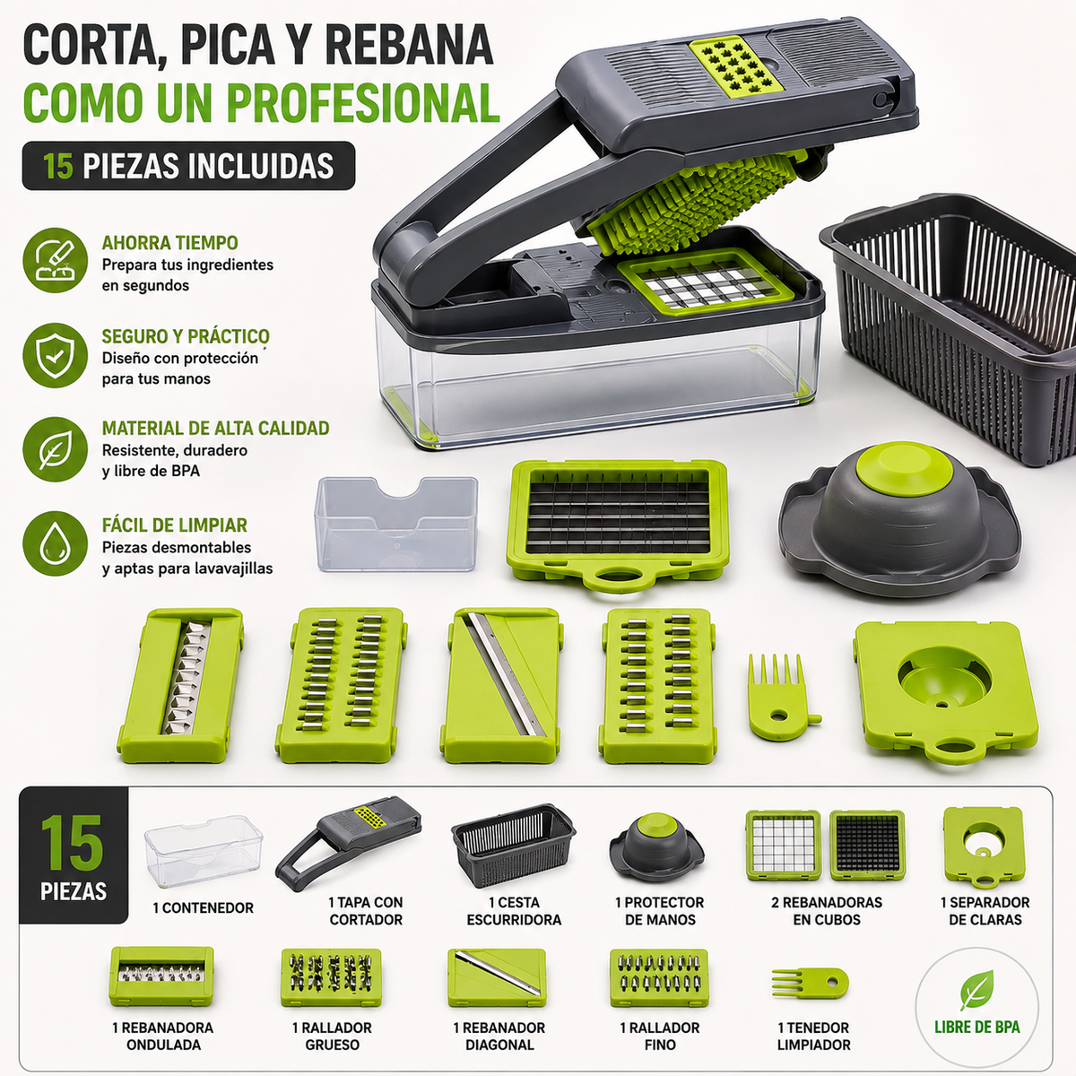 CORTADOR DE VEGETALES SHOPER — 14 PIEZAS